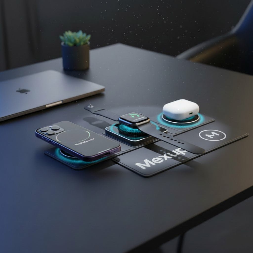 3 - in - 1 MagSafe Wireless Charging Station - Foldable Fast Charger for iPhone, Apple Watch & AirPods - mexup